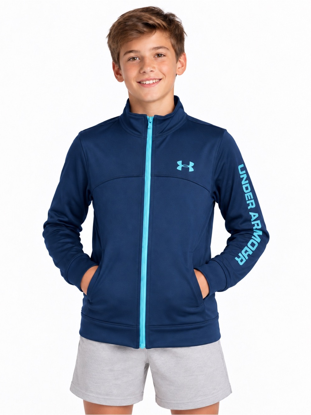 Under Armour Boys Youth Large Pennant Warm-Up Jacket Tourmaline Teal Full Zip